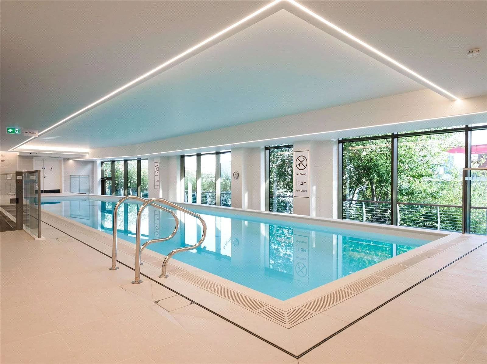 Nine Eastfields Riverside Quarter Wandsworth Sw18 Residents Swimming Pool Floor To Ceiling Windows Garden View