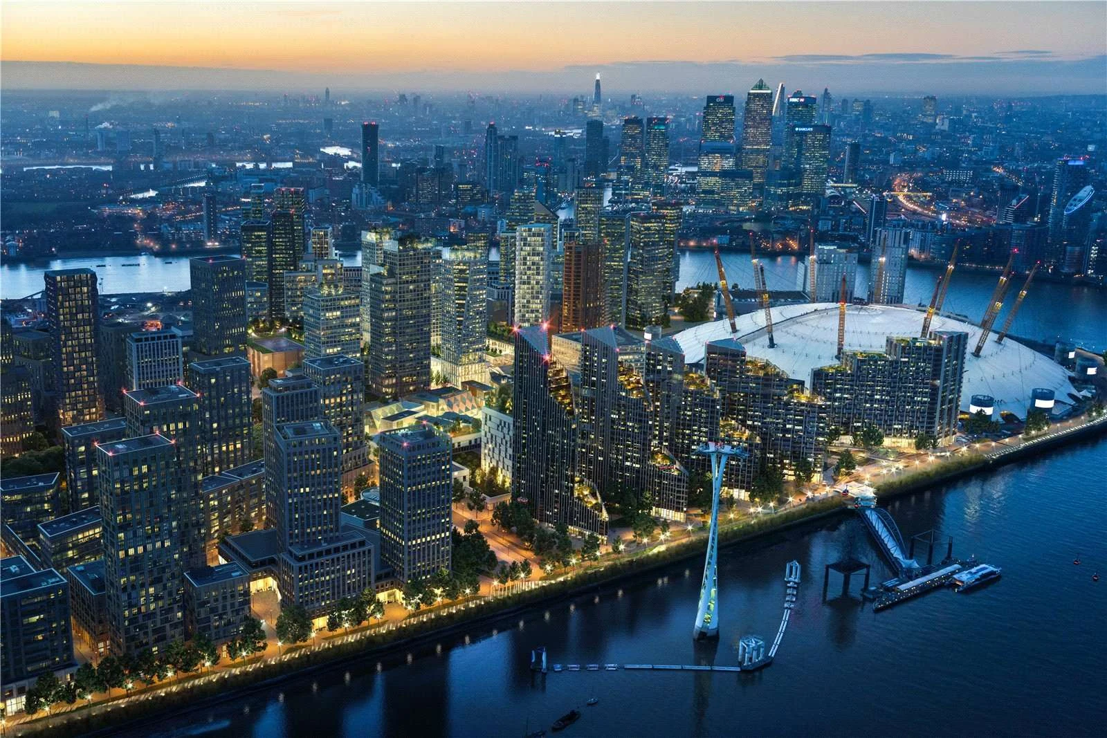 Peninsula Gardens Parkview Greenwich London Se10 Aerial Night O2 Arena Canary Wharf Thames