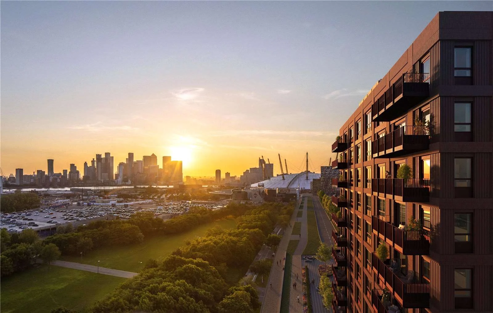 Peninsula Gardens Parkview Greenwich London Se10 Exterior Building Central Park O2 Arena Sunset