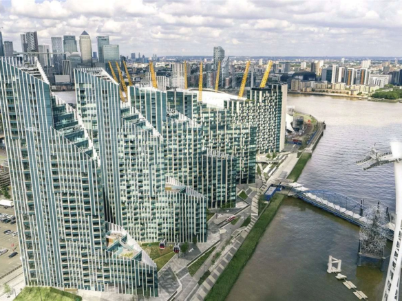 Peninsula Riverfront Greenwich London Se10 Aerial Exterior Glass Towers O2 Arena Thames