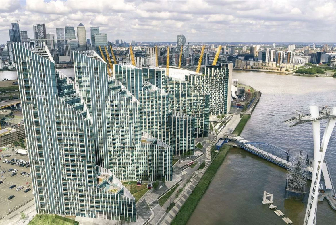Peninsula Riverfront Greenwich London Se10 Aerial Exterior Glass Towers O2 Arena Thames Canary Wharf