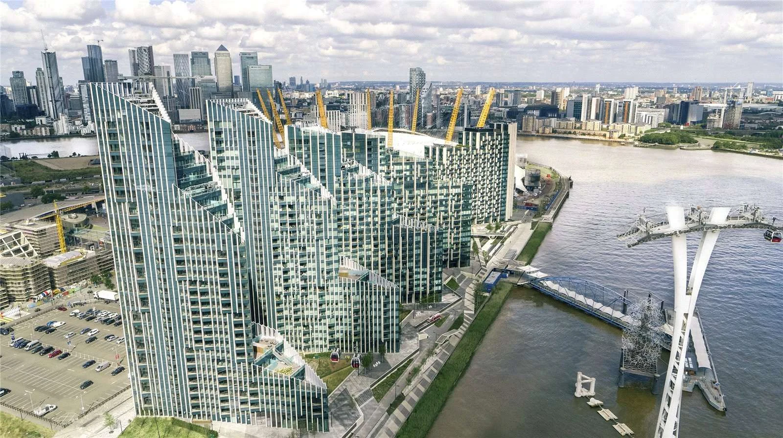 Peninsula Riverfront Greenwich London Se10 Aerial Exterior Glass Towers O2 Arena Thames
