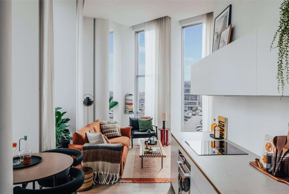 Peninsula Riverfront Greenwich London Se10 Kitchen Living Room Double Height Windows Thames View