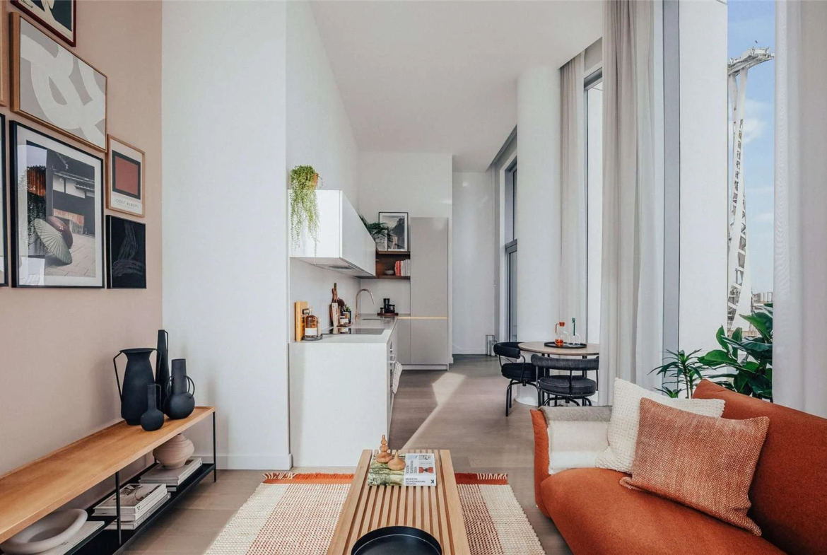 Peninsula Riverfront Greenwich London Se10 Open Plan Living Kitchen Double Height Windows Cable Car View