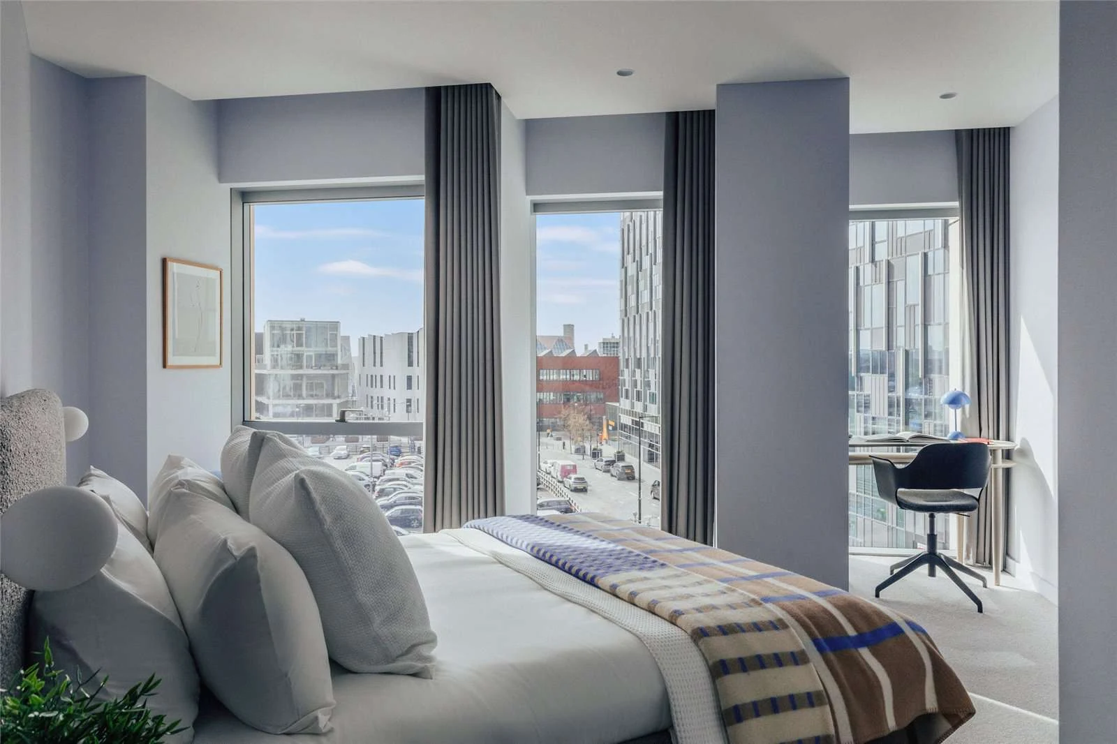 Peninsula Riverfront Greenwich London Se10 Principal Bedroom Double Height Windows City View