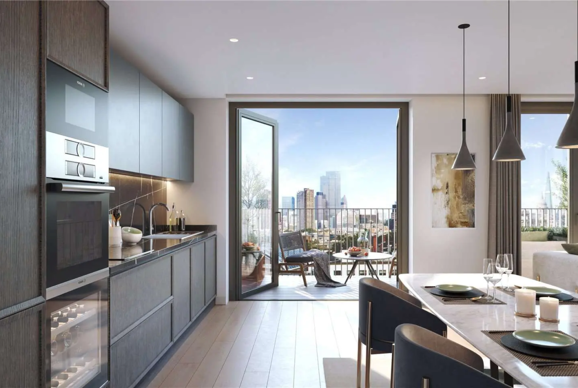 Postmark London Wc1x Mount Pleasant Kitchen Dining Balcony Shard View Cgi