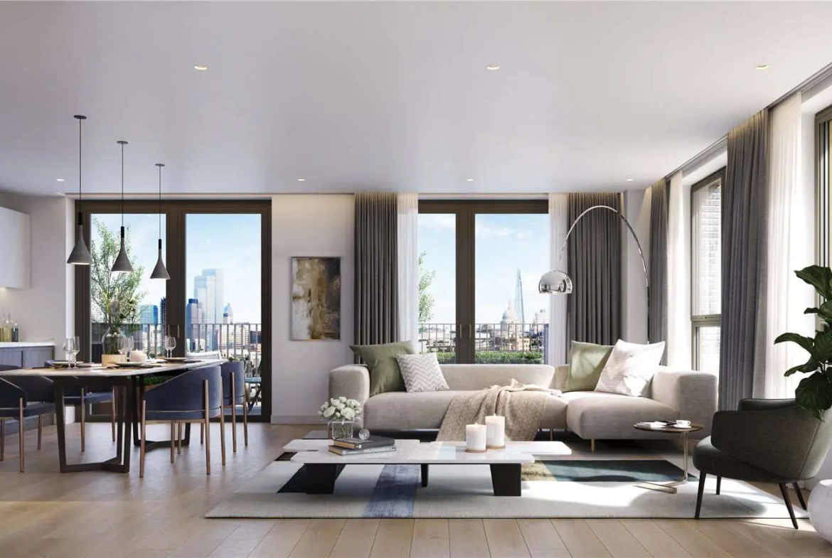 Postmark London Wc1x Mount Pleasant Living Dining Room Shard View Cgi