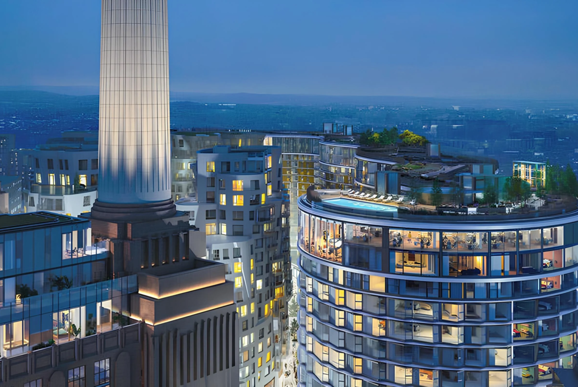 Prospect Place Battersea Power Station Sw11 London Frank Gehry Aerial Cgi Night Render Rooftop Pool