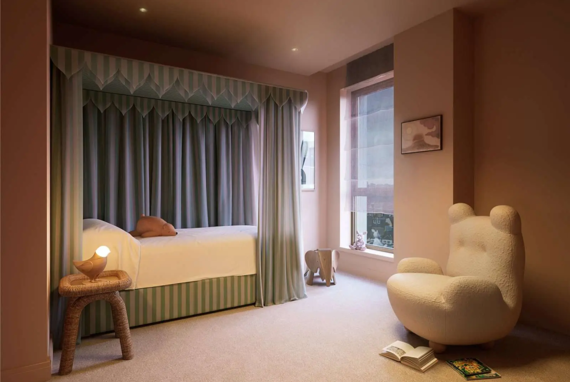 Scenery House Television Centre Wood Lane White City W12 London Childrens Third Bedroom Striped Canopy Bed Pink Walls