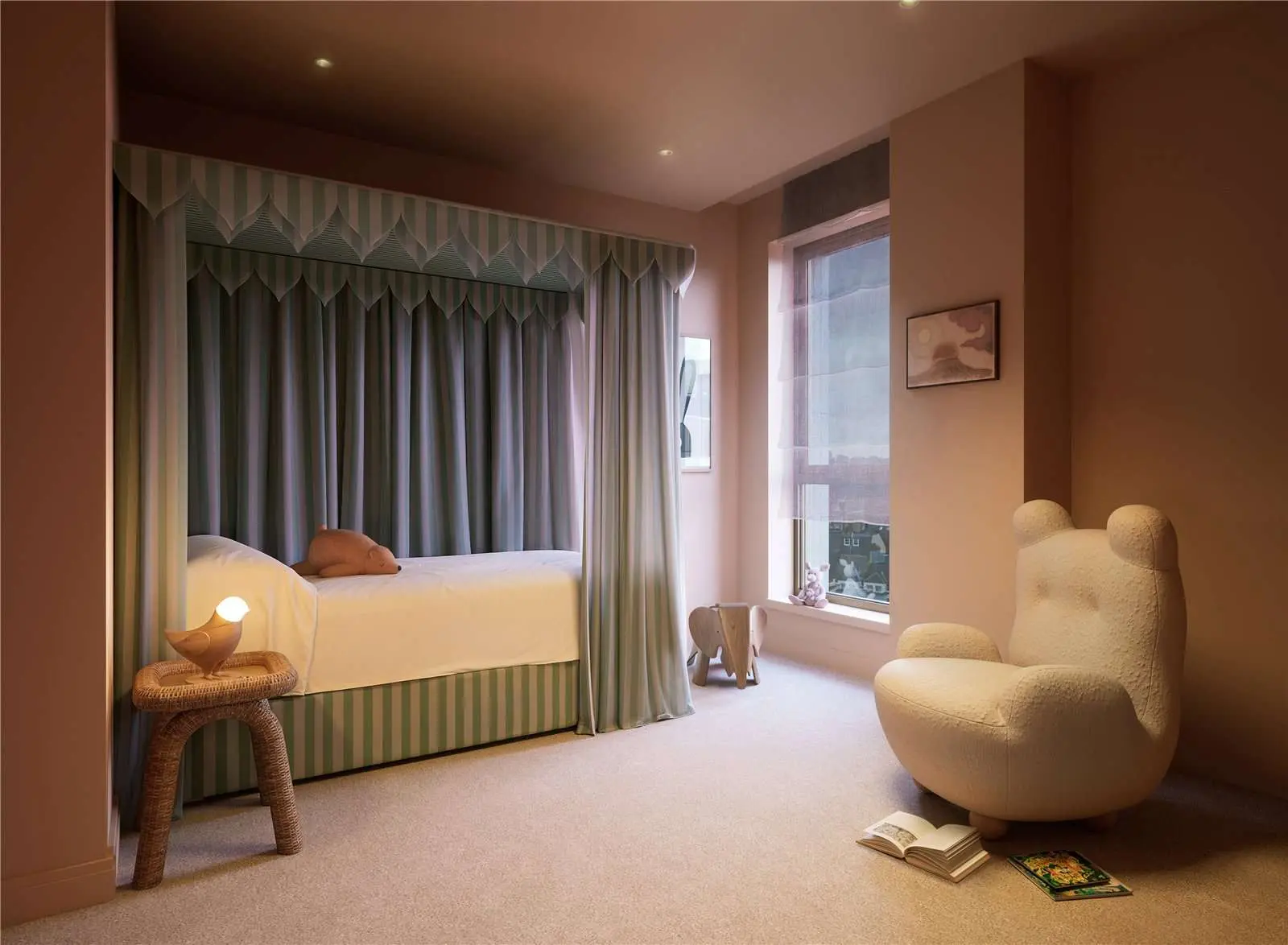 Scenery House Television Centre Wood Lane White City W12 London Childrens Third Bedroom Striped Canopy Bed Pink Walls