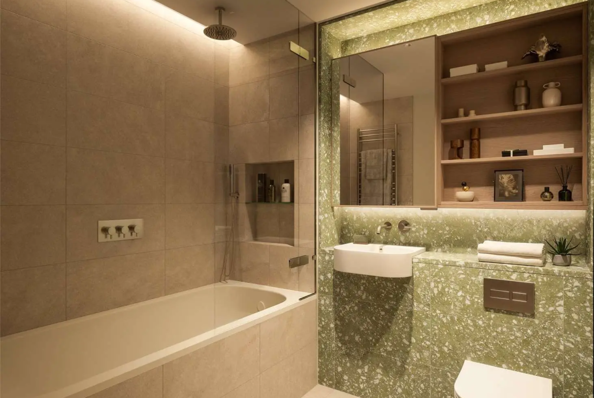 Scenery House Television Centre Wood Lane White City W12 London En Suite Bathroom Terrazzo Bath Shower