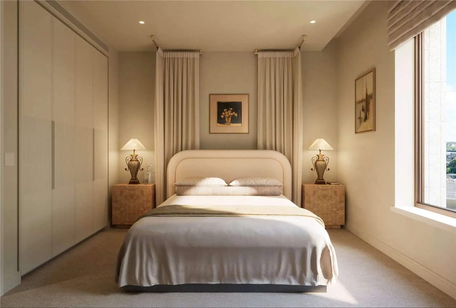 Scenery House Television Centre Wood Lane White City W12 London Second Bedroom Fitted Wardrobes Neutral Palette