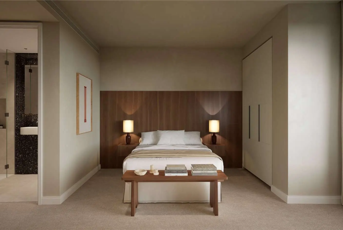 The Ariel Television Centre Wood Lane White City W12 London Bedroom Walnut Headboard En Suite Fitted Wardrobes