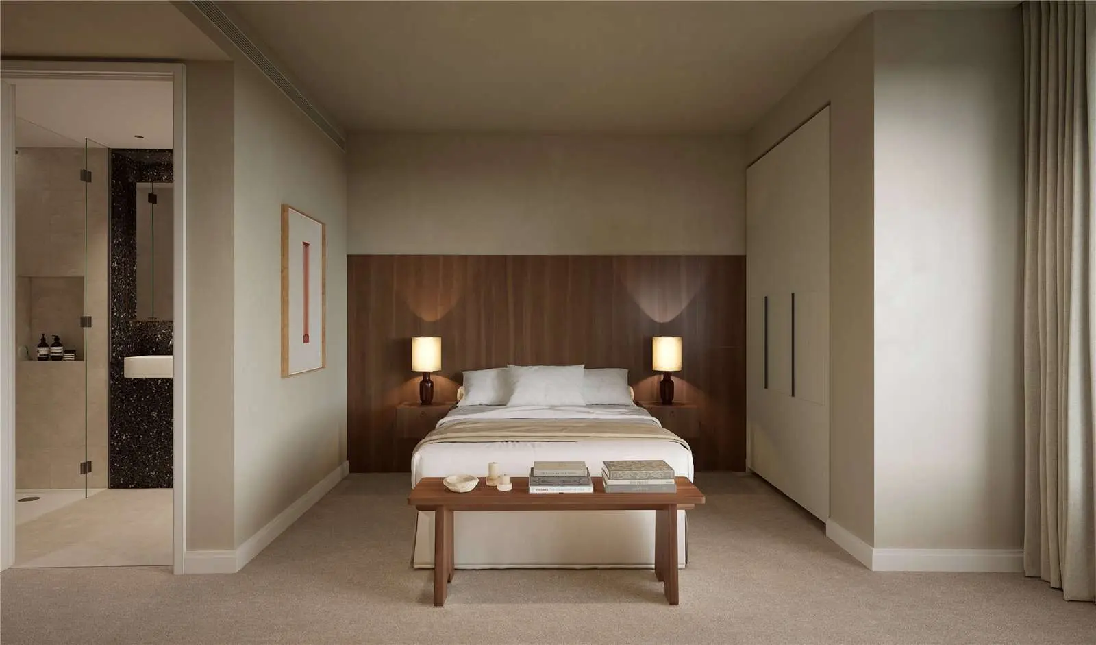 The Ariel Television Centre Wood Lane White City W12 London Bedroom Walnut Headboard En Suite Fitted Wardrobes