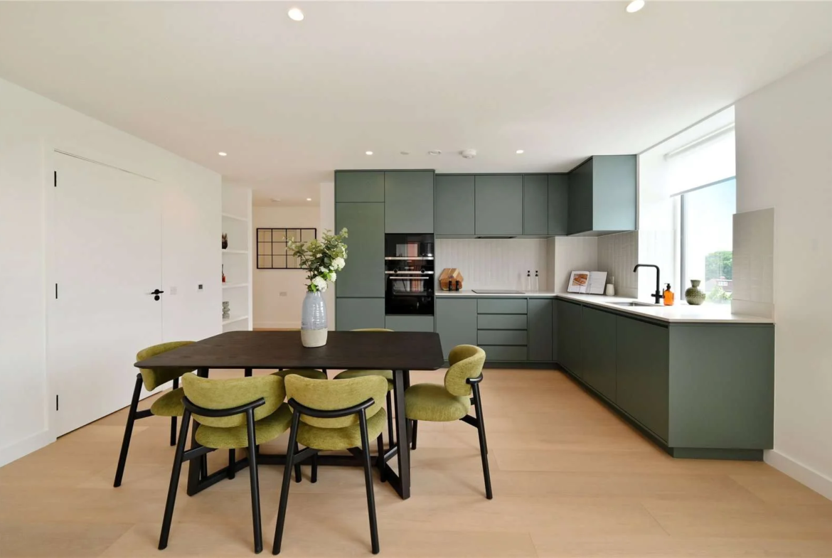 The Ashbee Brent Cross Town Nw2 Kitchen Green Cabinets Dining Area