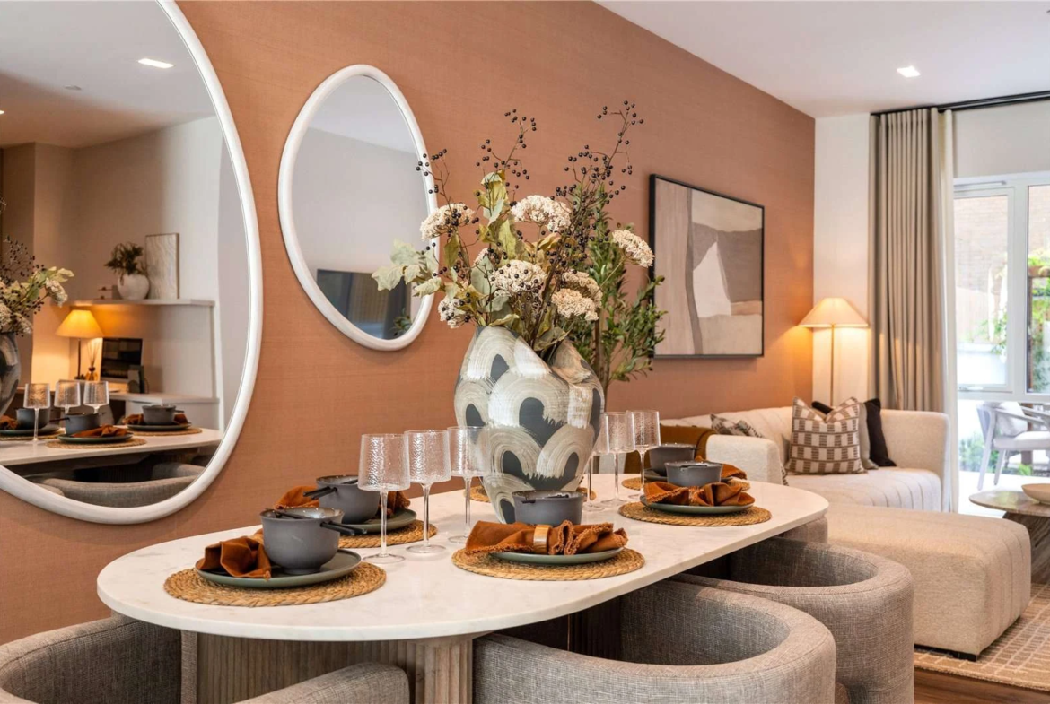 The Auria 13 Wheatstone Gardens W10 Dining Area Marble Table Oval Mirrors Terrace View