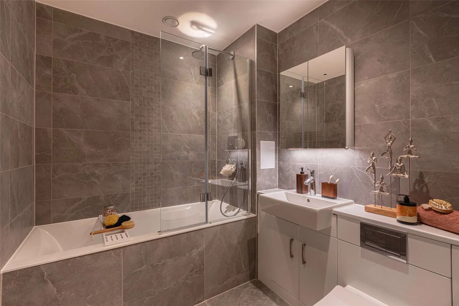 The Auria Portobello Square Ladbroke Grove W10 Bathroom Grey Marble Tiles Bath Shower Vanity