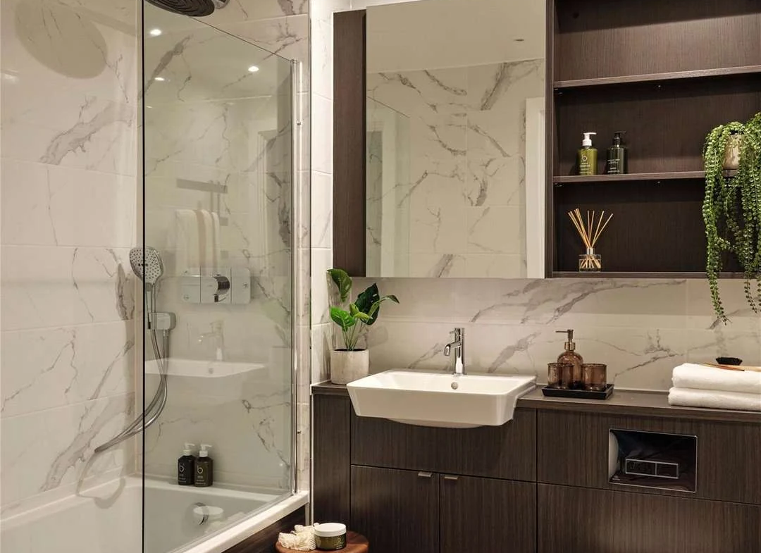 The Auria Portobello Square Ladbroke Grove W10 Bathroom Marble Tiles Bath Shower Wall Hung Toilet