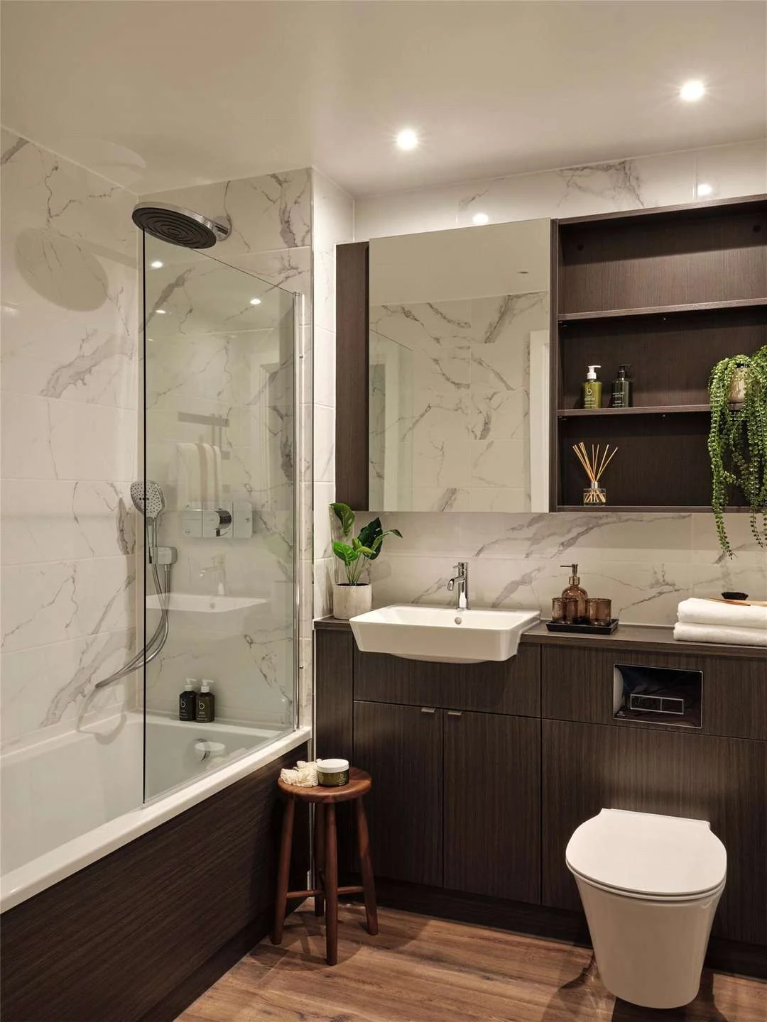 The Auria Portobello Square Ladbroke Grove W10 Bathroom Marble Tiles Bath Shower Wall Hung Toilet