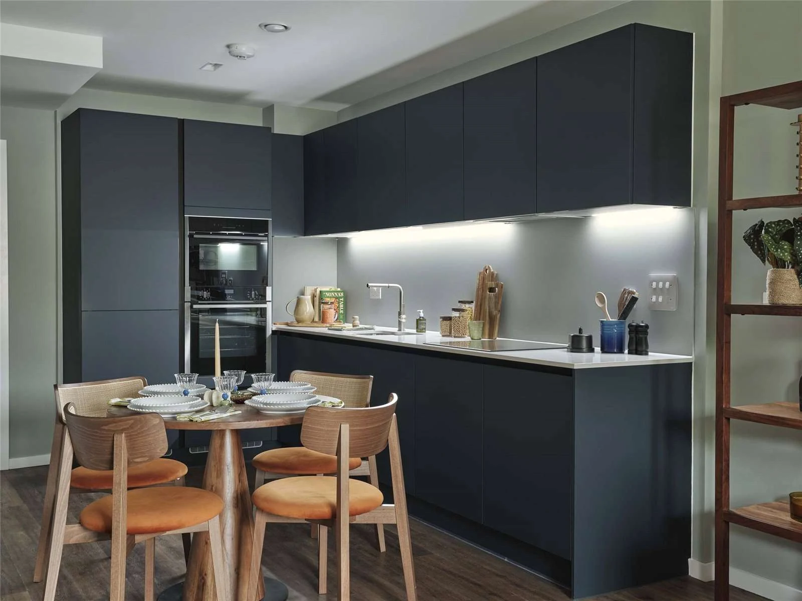 The Auria Portobello Square Ladbroke Grove W10 Lit Kitchen Navy Cabinets Dining Area Development