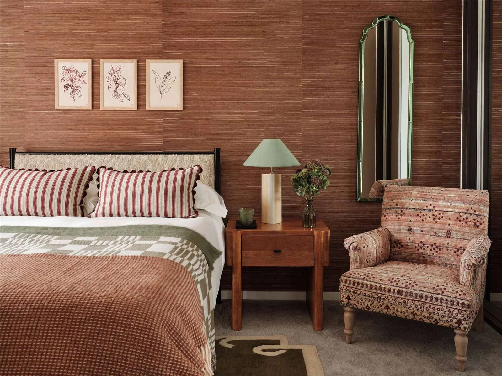 The Auria Portobello Square Ladbroke Grove W10 Master Bedroom Grasscloth Wallpaper Luxury Apartment