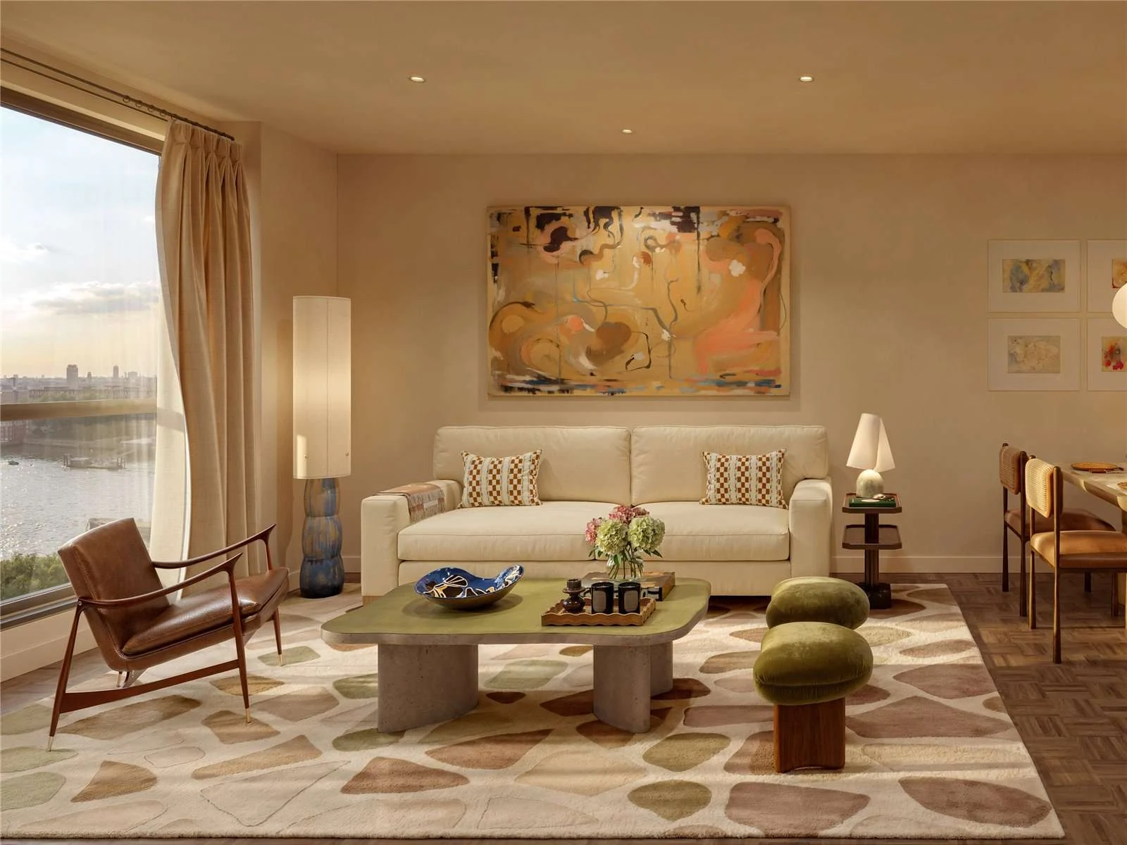 The Capston Embassy Gardens Nine Elms Sw11 London 1 Bed Apartment Living Room Thames River Views Floor To Ceiling Windows ...