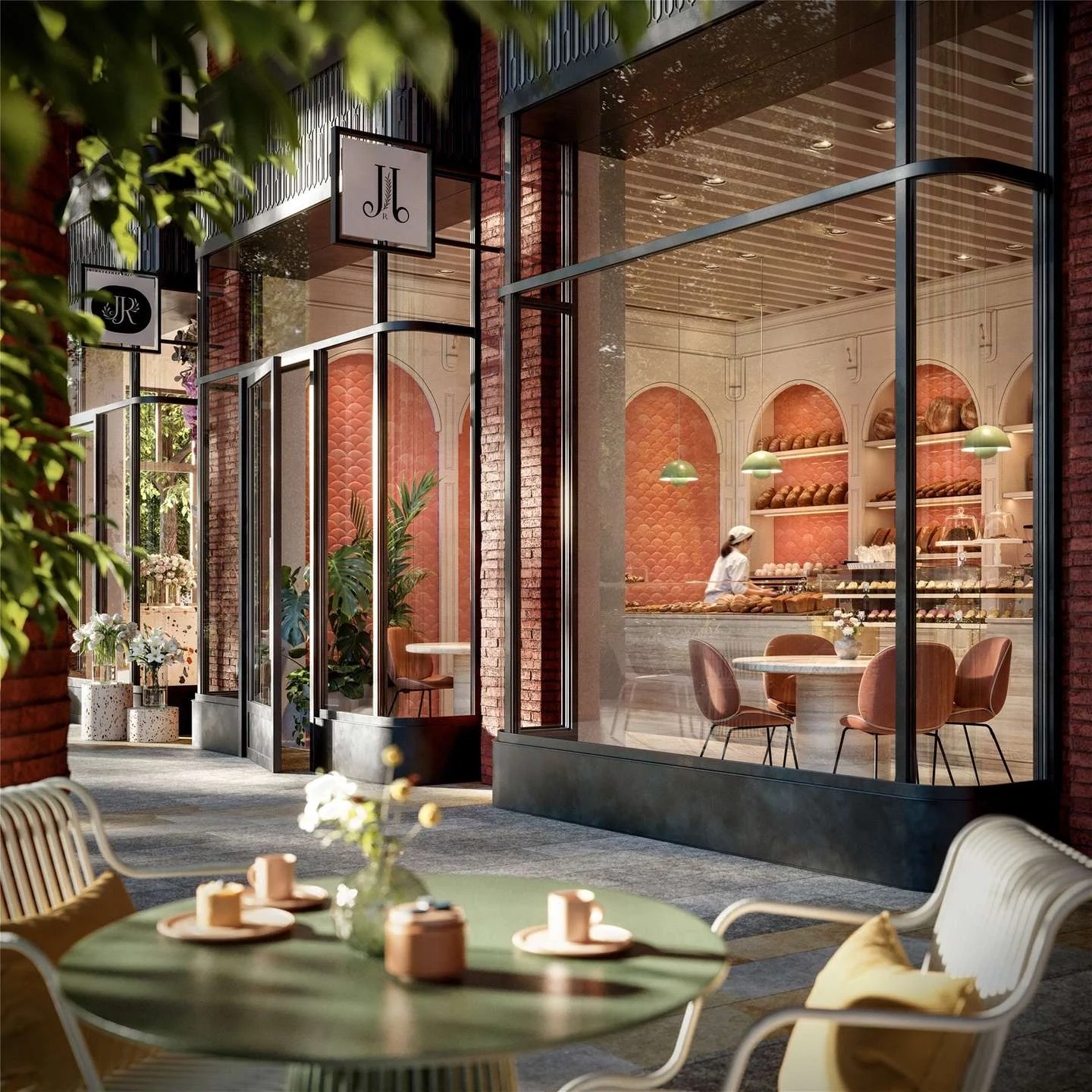 The Capston Embassy Gardens Nine Elms Sw11 London 2 Bed Apartment Ground Floor Artisan Bakery Cafe Outdoor Seating Residen...