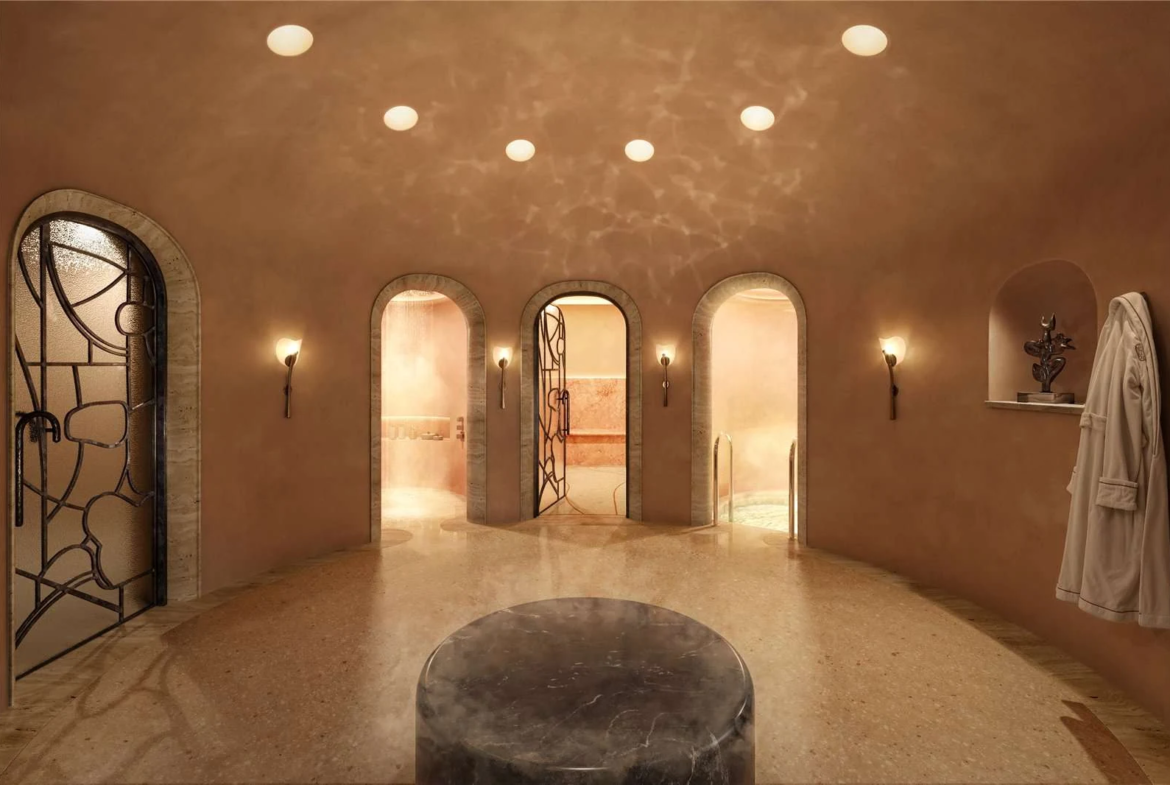 The Capston Embassy Gardens Nine Elms Sw11 London 2 Bed Apartment Spa Steam Room Sauna Marble Arches Terrazzo Floor Wellne...