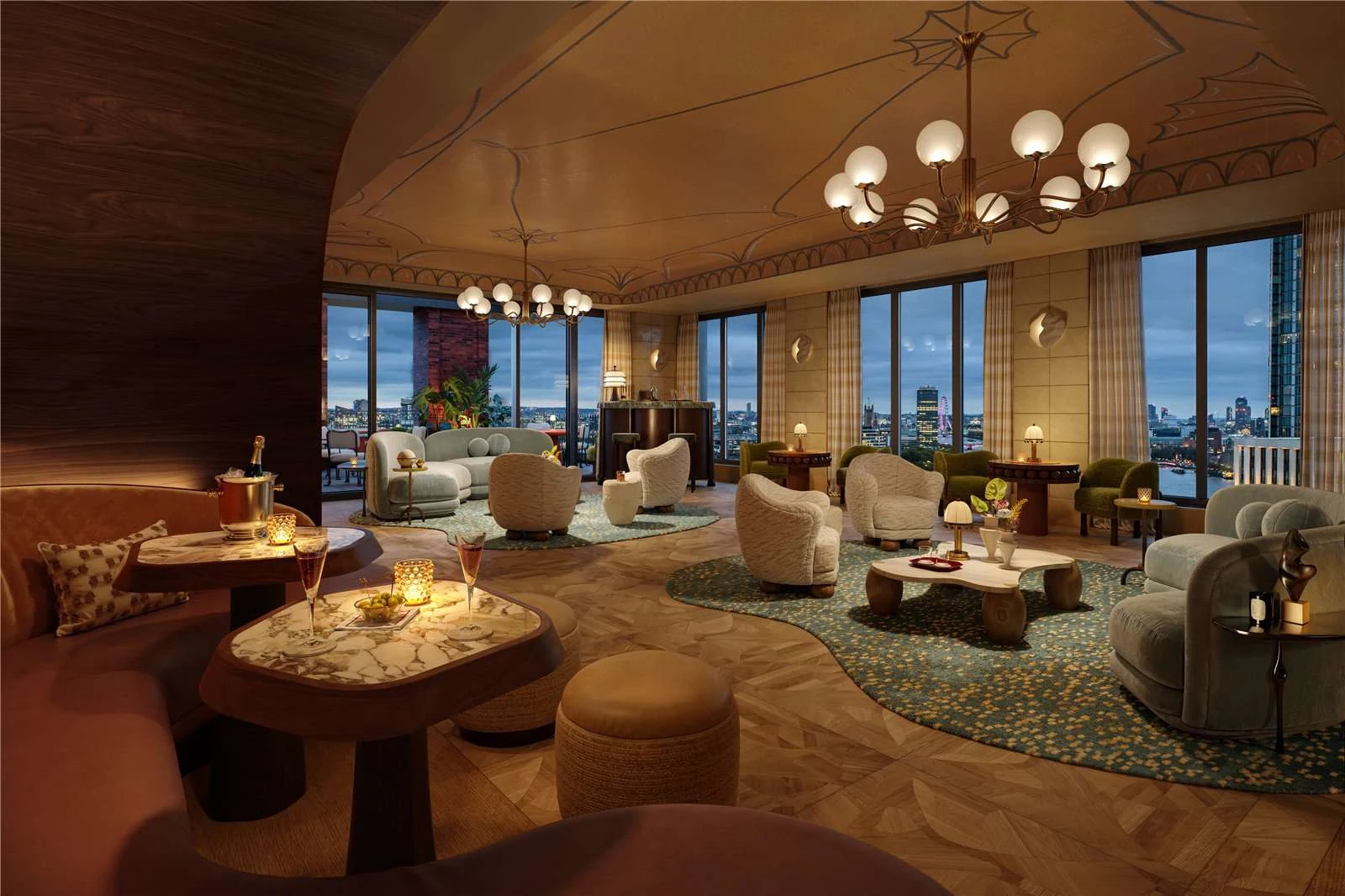 The Capston Embassy Gardens Nine Elms Sw11 London 2 Bedroom Apartment Egle Club Bar Lounge London Eye Night Views Panorami...