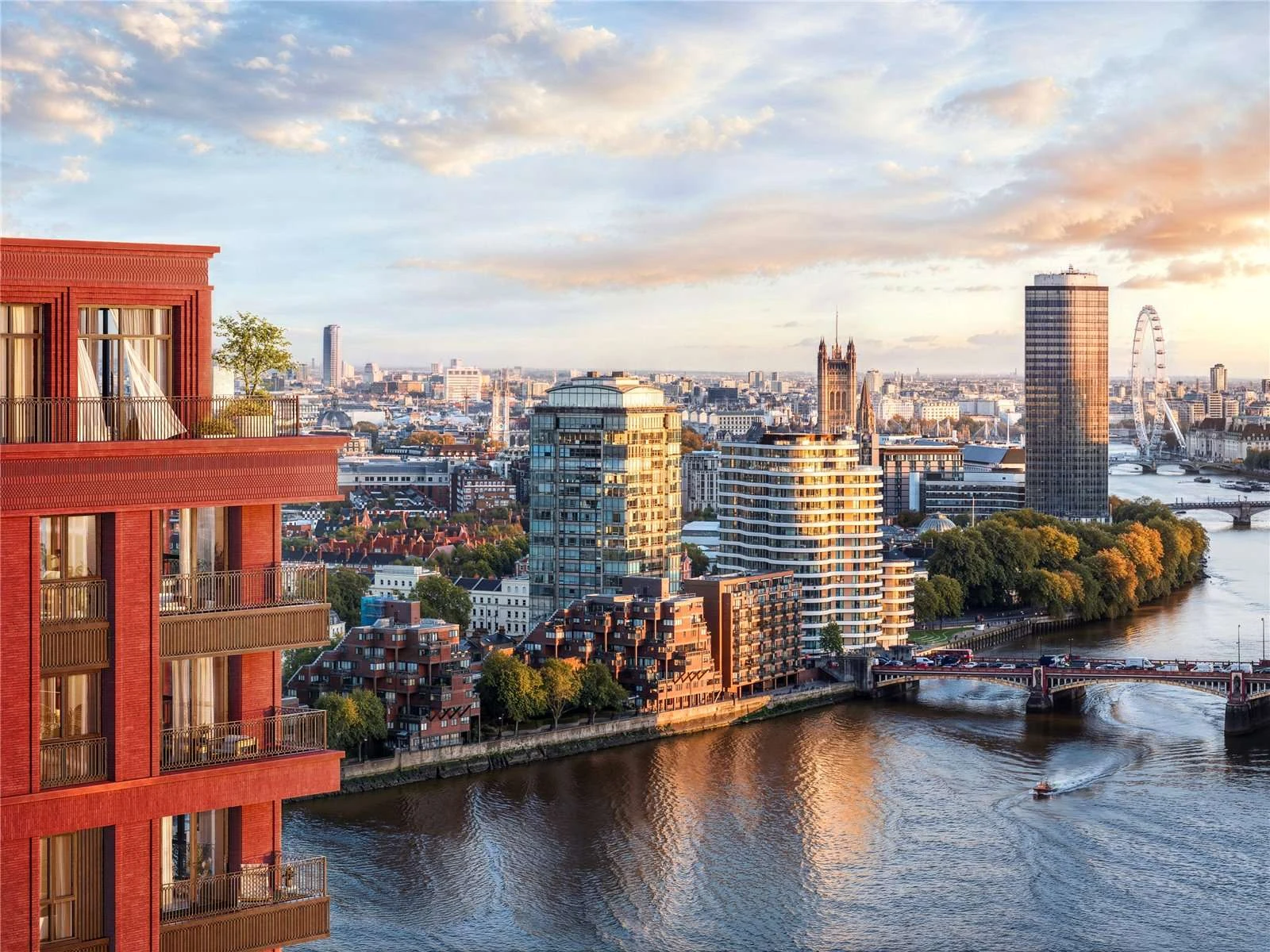The Capston Embassy Gardens Nine Elms Sw11 London 2 Bedroom Apartment Exterior Thames Riverside View London Eye Parliament...