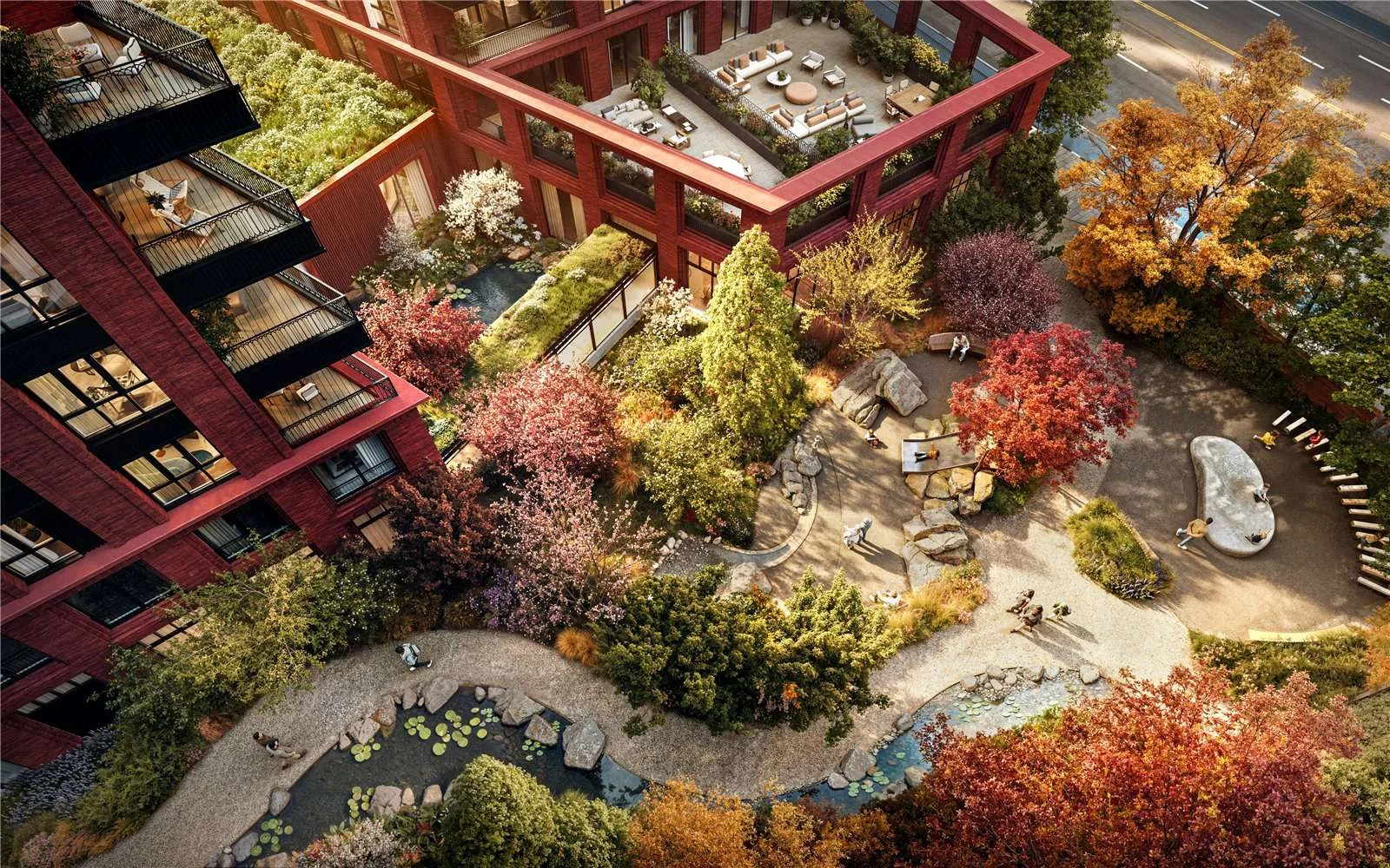 The Capston Embassy Gardens Nine Elms Sw11 London Aerial Courtyard Garden Koi Pond Landscaping