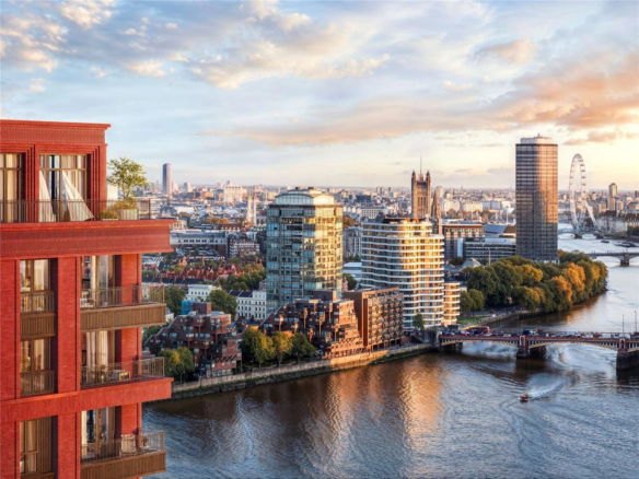 The Capston Embassy Gardens Nine Elms Sw11 London Exterior Thames Riverside View London Eye Parliament Red Brick Tower