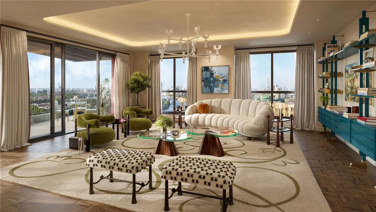 The Capston Embassy Gardens Nine Elms Sw11 London Luxury Living Room Panoramic Thames View Bespoke Furniture