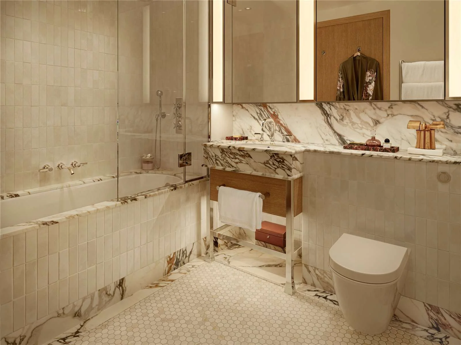 The Capston Embassy Gardens Nine Elms Sw11 London Master Bathroom Calacatta Marble Bathtub Chrome Fittings