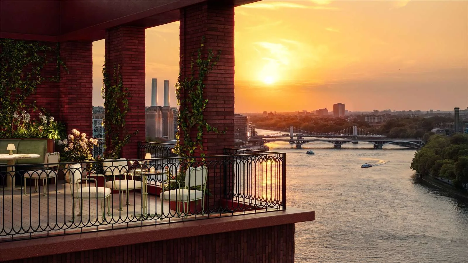 The Capston Embassy Gardens Nine Elms Sw11 London Roof Terrace Sunset Battersea Power Station Thames View