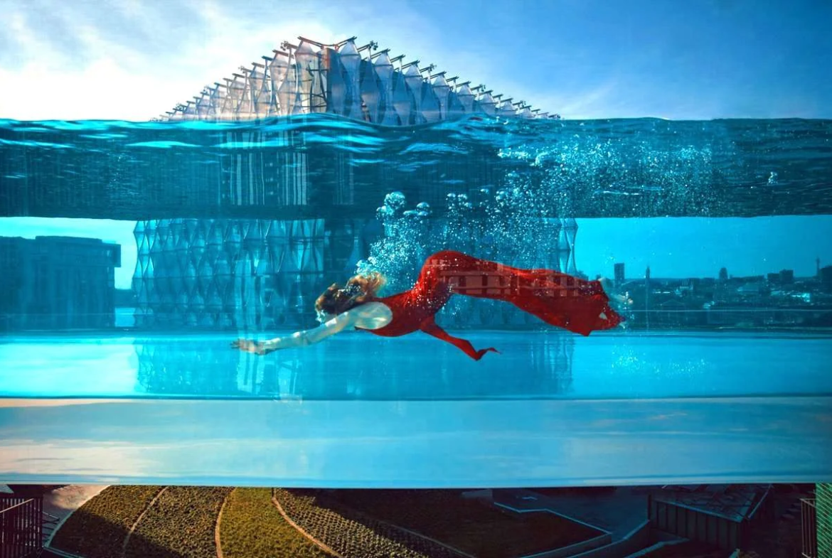 The Capston Embassy Gardens Nine Elms Sw11 London Sky Pool Embassy Gardens Aerial View Underwater