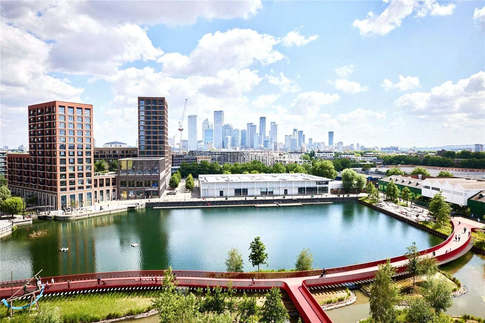 The Founding Canada Water London Se16 Dock Waterside Aerial Canary Wharf Skyline View