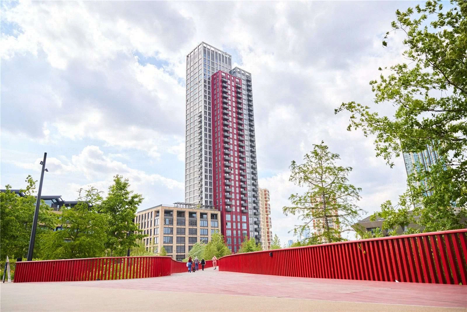 The Founding Canada Water London Se16 Red Pedestrian Bridge Tower Exterior