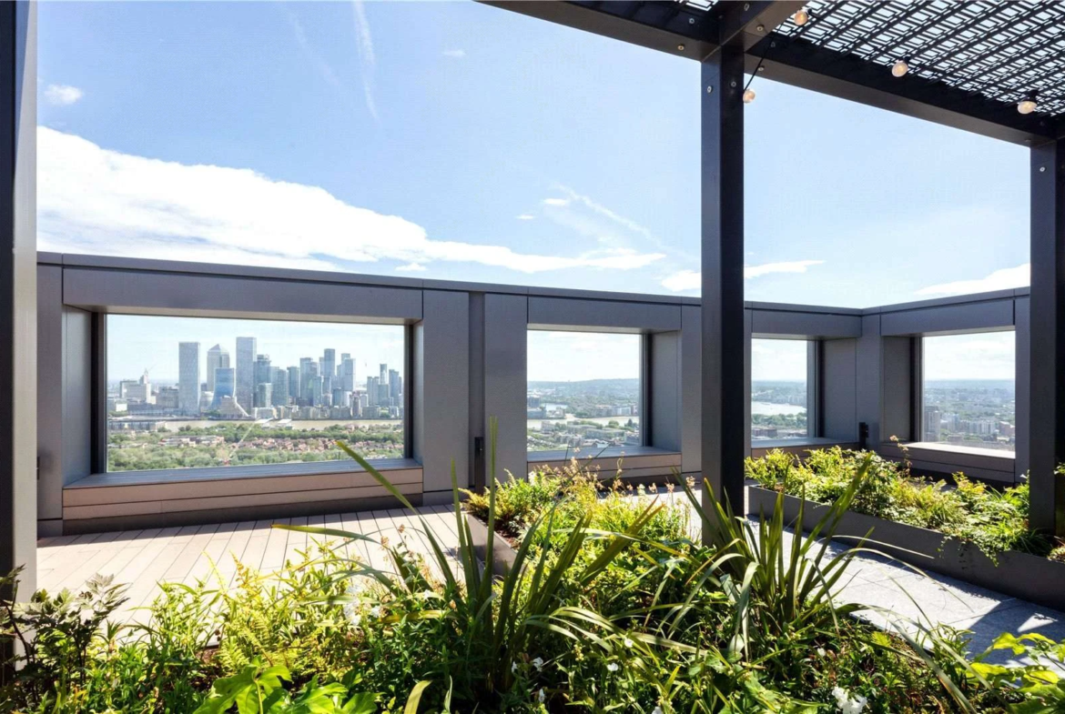 The Founding Canada Water London Se16 Rooftop Garden Terrace Canary Wharf Skyline View