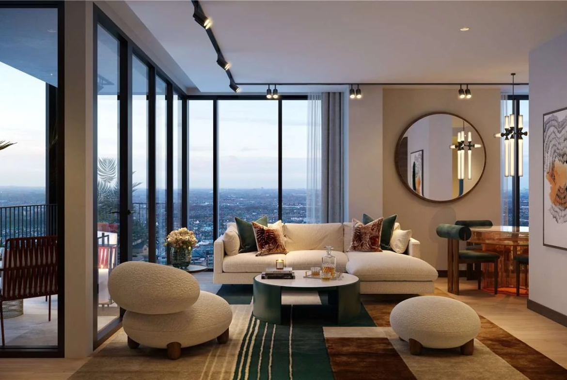 The Hilight 100 York Road Battersea Sw11 London 21st Floor Open Plan Living Room Floor To Ceiling Windows Thames River Vie...