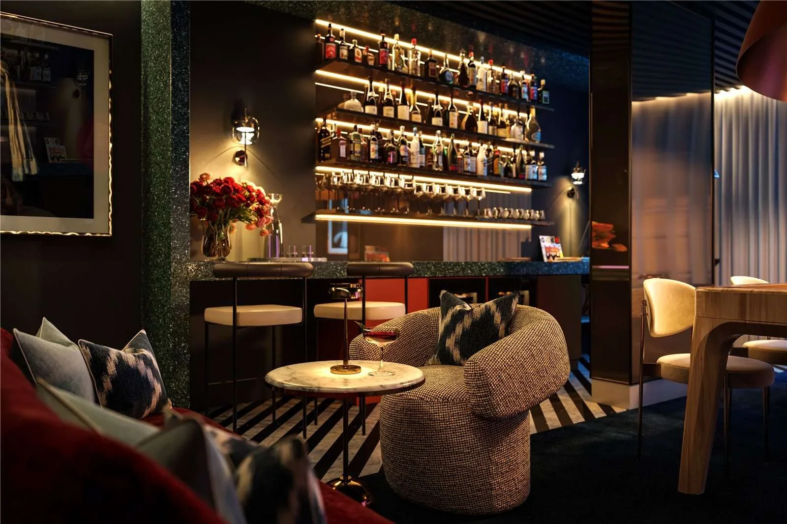 The Hilight 100 York Road Battersea Sw11 London Residents Cocktail Bar Lounge Club Room Backlit Spirit Bottles Luxury Amenity