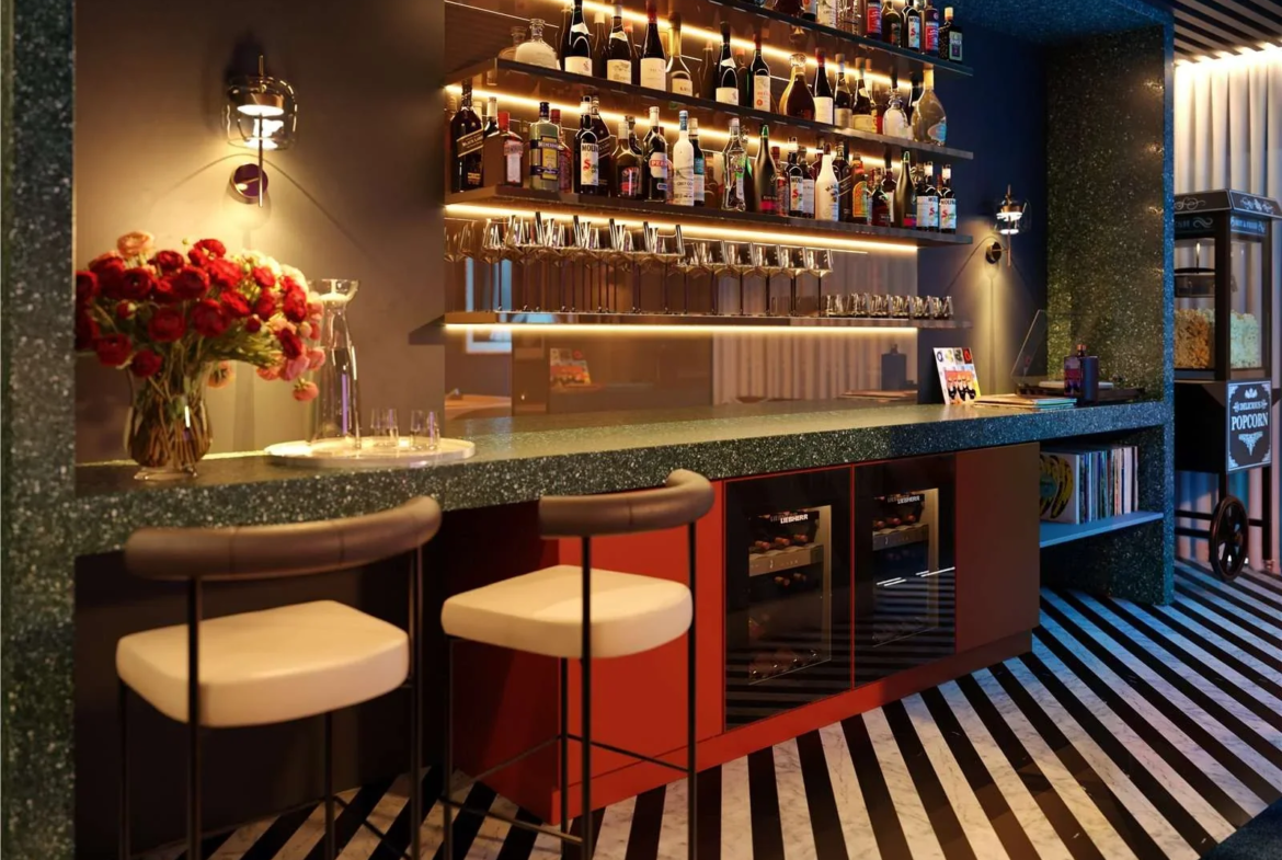 The Hilight 100 York Road Battersea Sw11 London Residents Private Cinema Cocktail Bar Terrazzo Counter Popcorn Machine Ame...