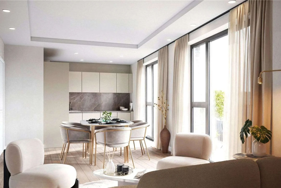The Warwick Ealing W5 3 Bed Open Plan Living Dining Room Balcony View