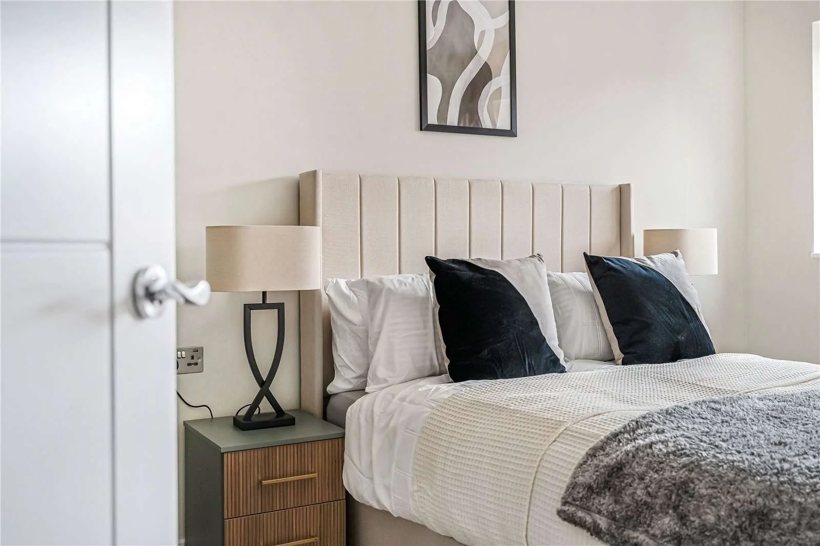 The Warwick Ealing W5 Mews House Bedroom Upholstered Headboard Detail