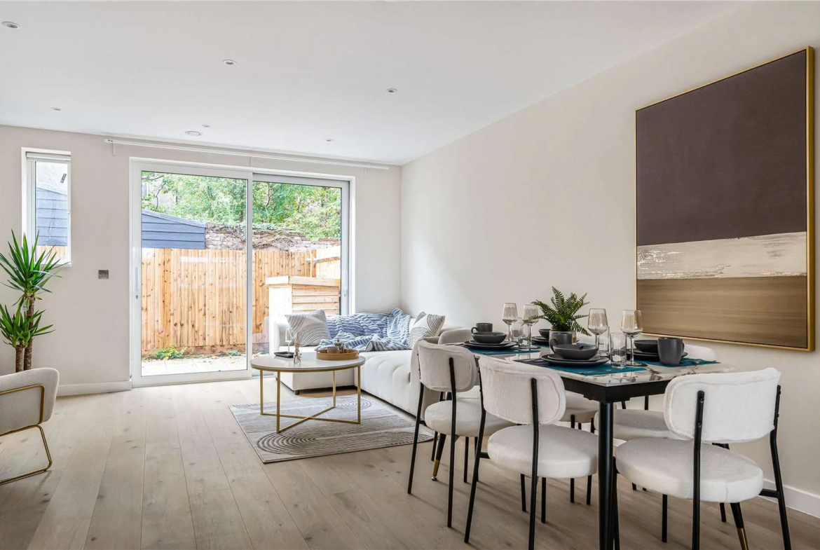 The Warwick Ealing W5 Mews House Living Dining Room Sliding Garden Doors