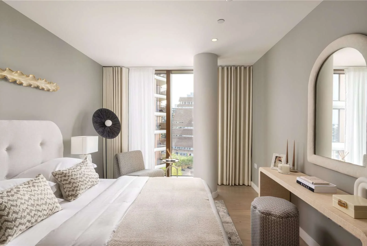 Triptych Bankside Eastern Building Se1 London Master Bedroom Grey Walls Dressing Table Arched Mirror