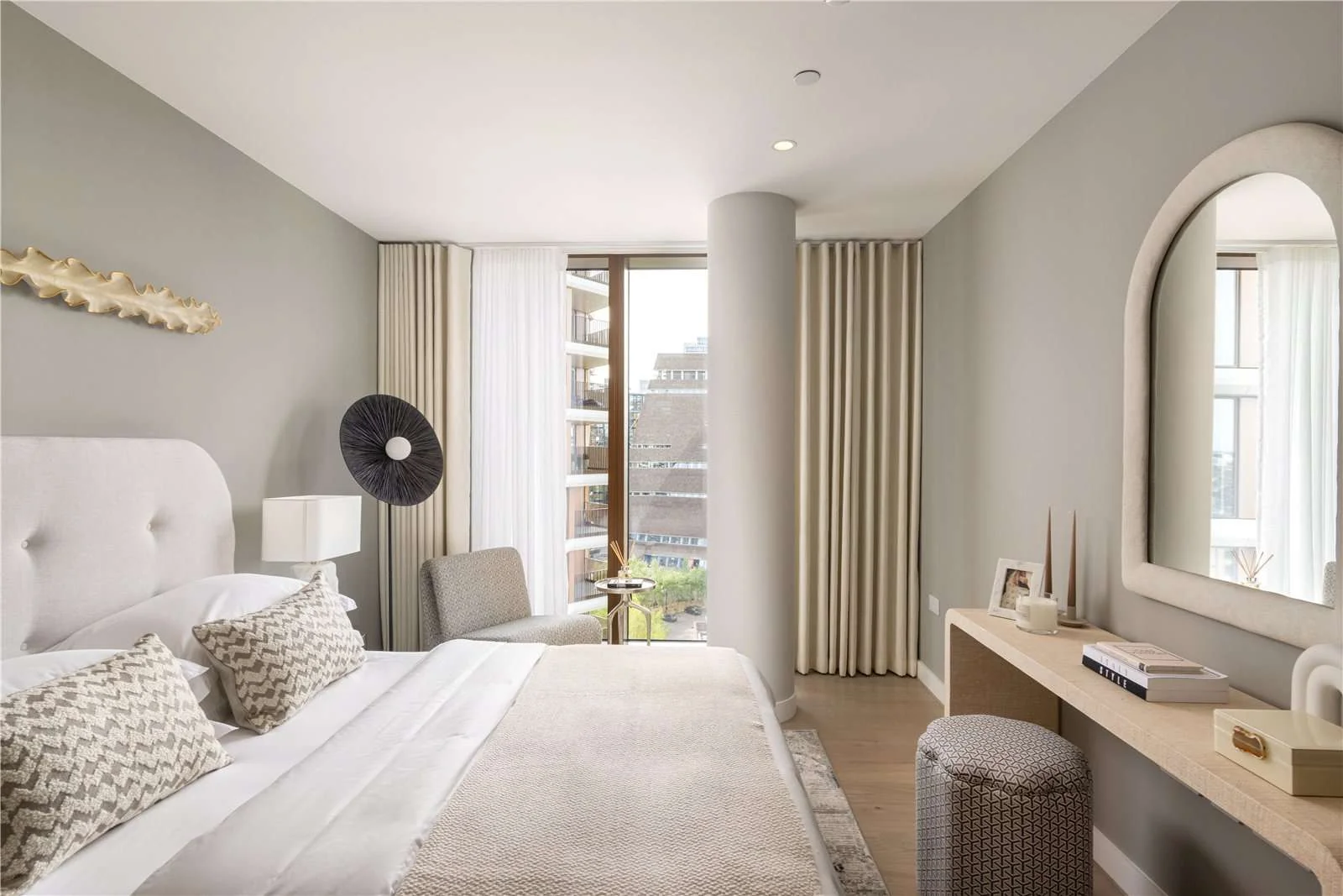 Triptych Bankside Eastern Building Se1 London Master Bedroom Grey Walls Dressing Table Arched Mirror