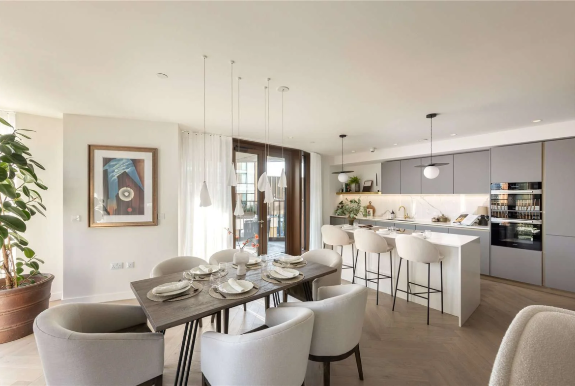 Triptych Bankside Eastern Building Se1 London Open Plan Kitchen Dining Room Island Herringbone Floor