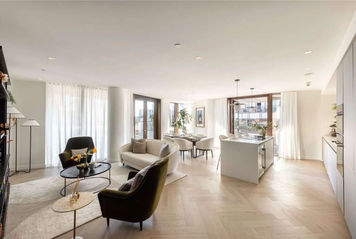 Triptych Bankside Eastern Building Se1 London Open Plan Living Dining Kitchen Herringbone Floor Balcony