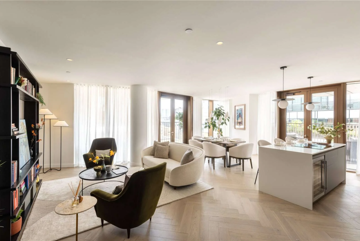 Triptych Bankside Eastern Building Se1 London Reception Living Room Bookcase Tv Unit Herringbone Floor